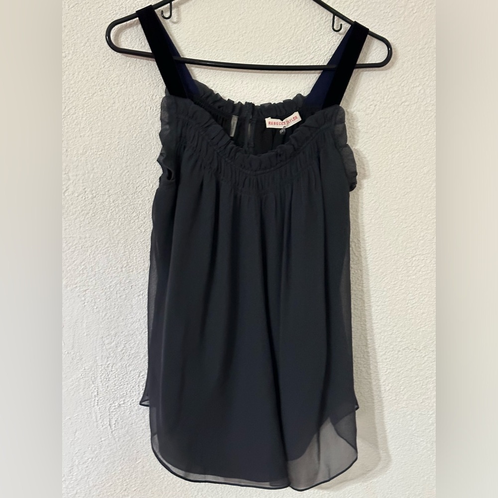 Rebecca Taylor Tank Top Women Gray Silk Lined Velvet  Straps & Ruffles Size 4